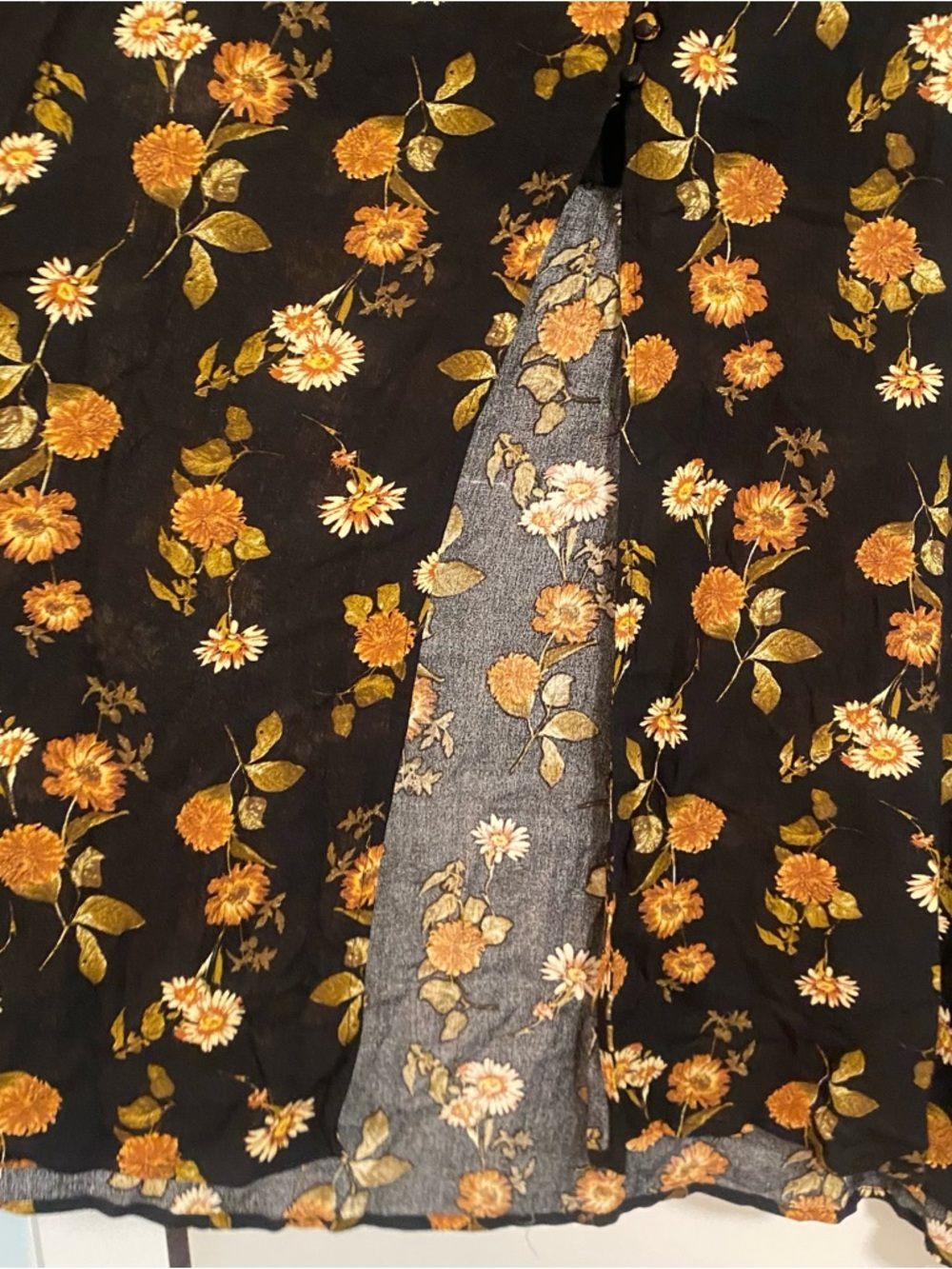 NWT By Together Maxi Skirt Black/Orange Floral Button Front Slit Womens L Boho - Picture 5 of 7